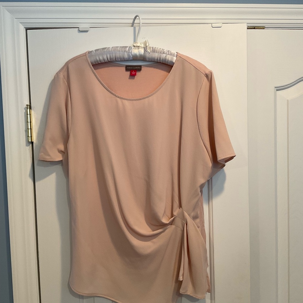 Vince Camuto Blush Short Sleeve Blouse with Sash Like Accent